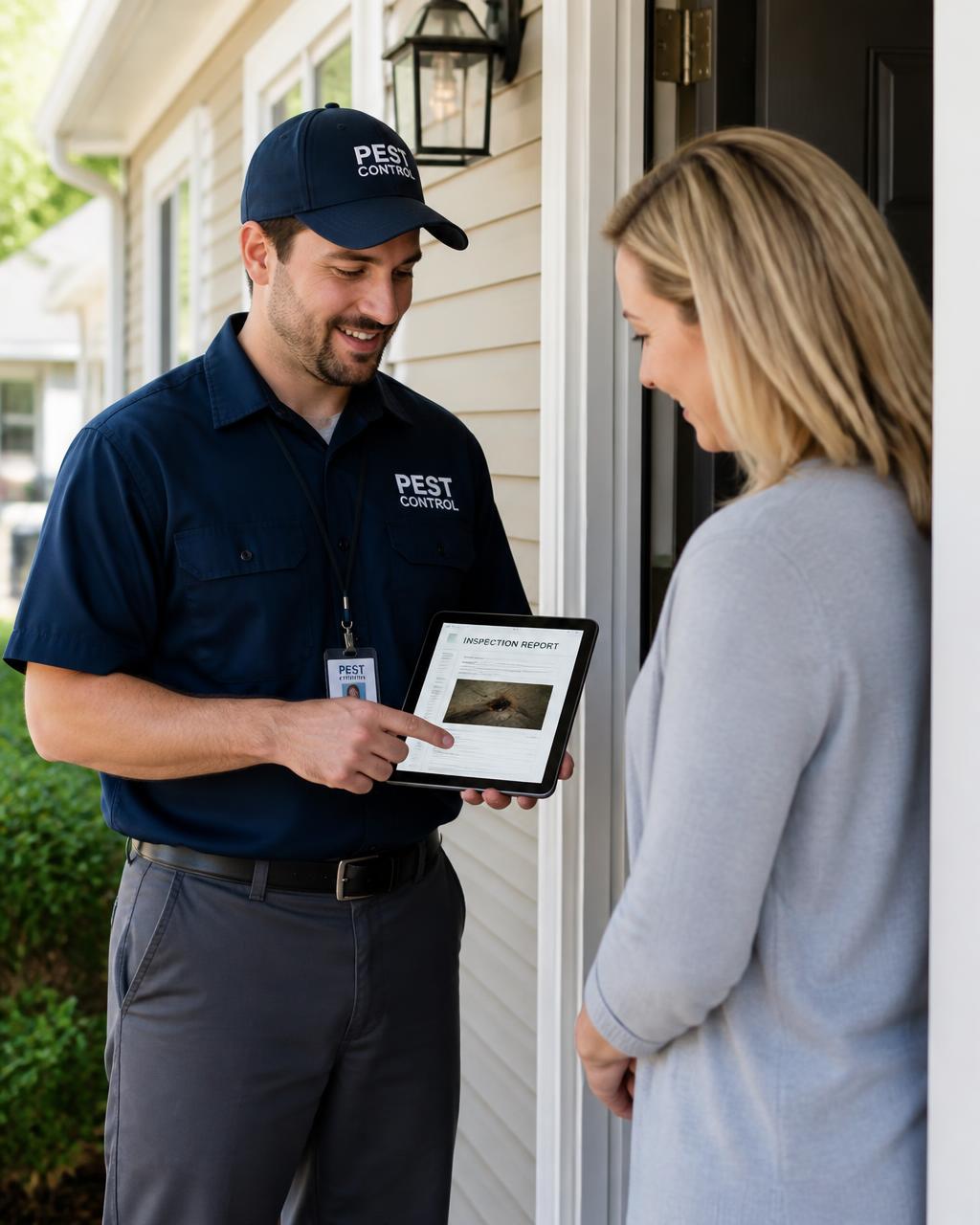 Technician completing a written termite inspection report